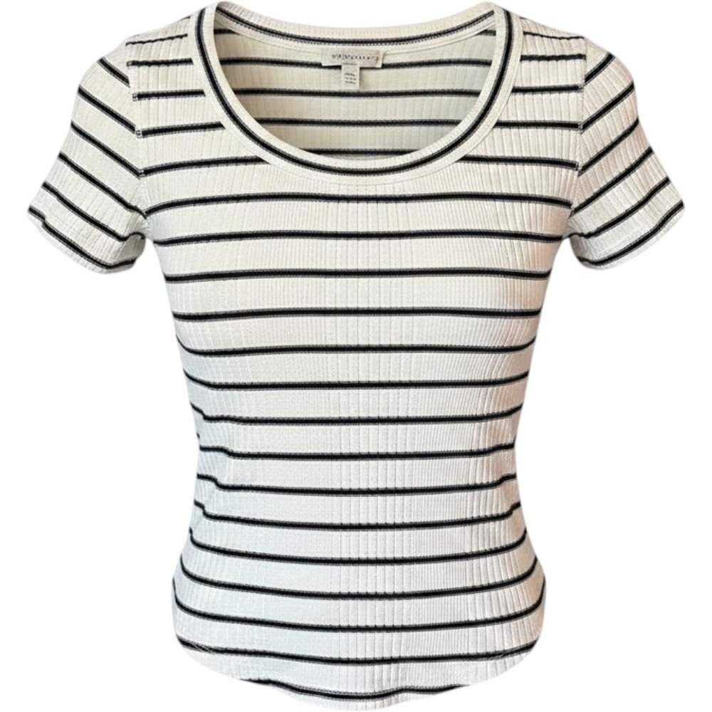 MOTHER The Itty Bitty Cotton-Blend Scoopneck Top Black White Striped Women's XS‎